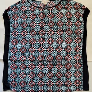 Michael Kors Black Tunic Top with Aqua and Pink Medallion Print